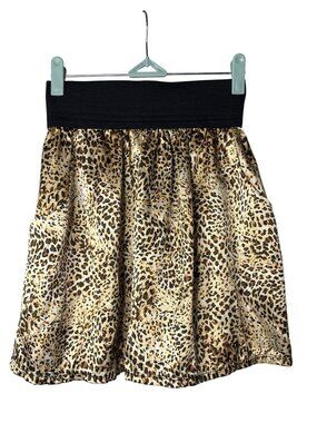 Body Central Mini Skirt L Satin Leopard Print Elastic Waist 2 Pockets Y2K Vtg